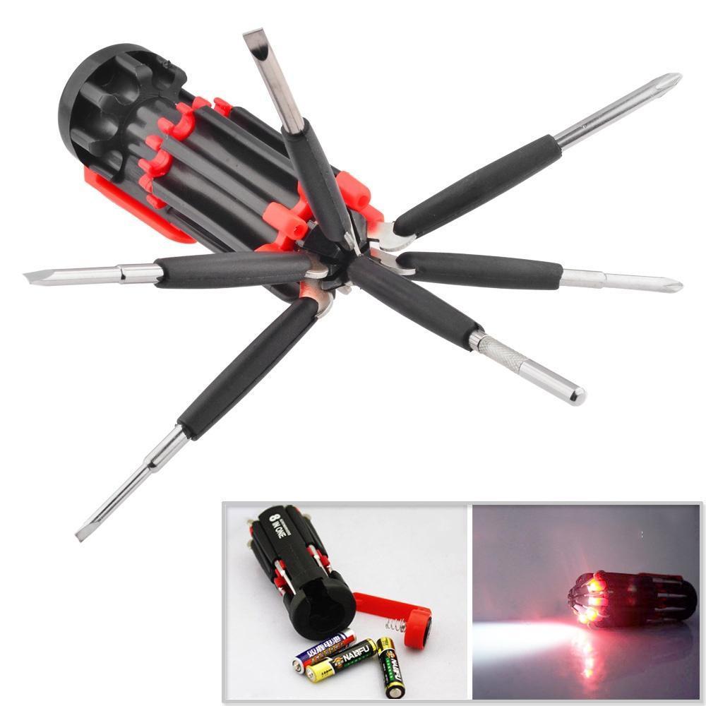 Compact 8-in-1 Screwdriver Tool Red Black ABS