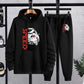 Men's Printed Fleece Hoodie Track Suit - 2 Pcs Set, Speed Black