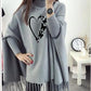 Women's Polyester Heart Printed Poncho Cape Shawl